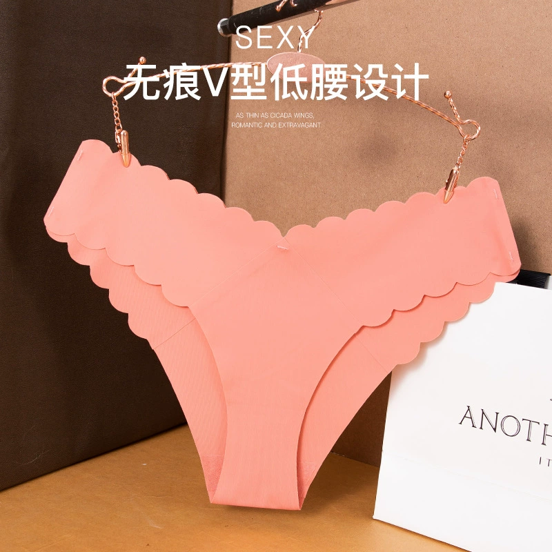 Женские бесшовные бикини-с underwear с волнистым краем, дышащий хлопковый промежности, талия V, мягкое ощущение ледяной шелкови