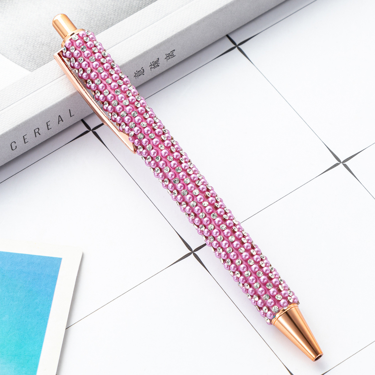 Multi-color bolsa perla prensa pluma al por mayor lindo perla chica corazón regalo publicidad pluma estudiante Bolígrafo De Metal