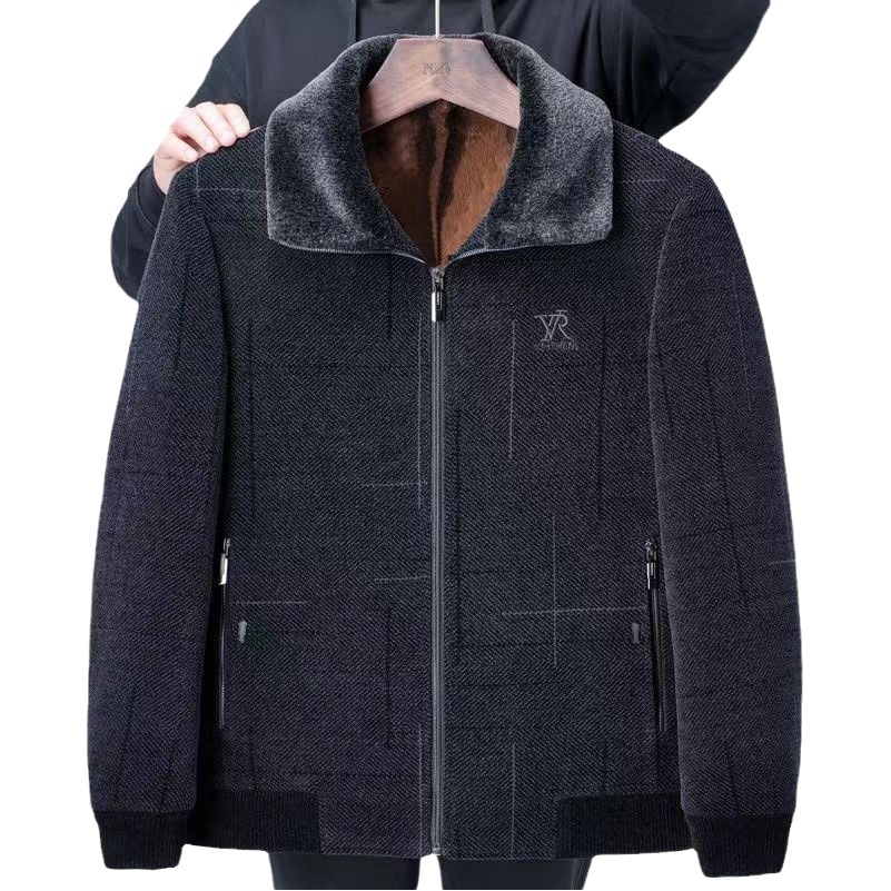 Abrigo de chenilla de invierno para hombres de mediana edad y ancianos con forro de lana engrosado cálido abrigo de lana resistente al frío para papá