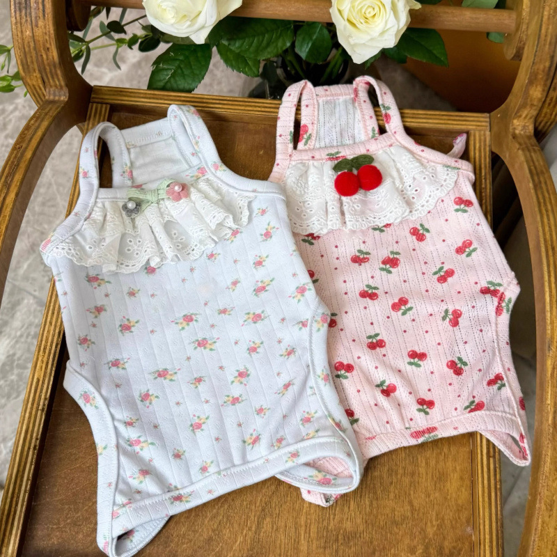 Ropa para perros primavera y verano nuevo estilo Teddy Bichon Bomei lindo tirantes bolso de chaleco de encaje barriga servicio a domicilio