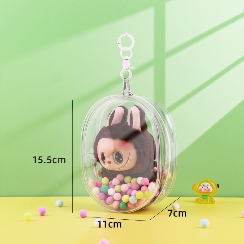 Thickened—pvc zipper [15.5cm] oval—transparent [bag + keychain + hair ball]