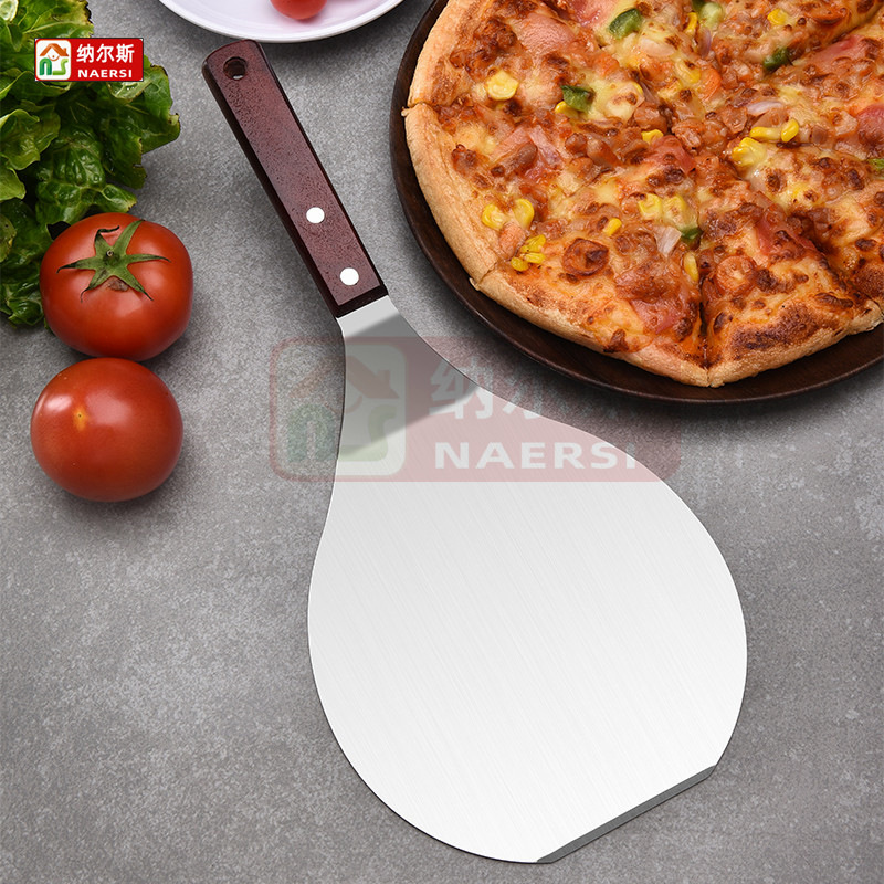 Stainless steel Pizza shovel 8 inch Wooden handle circular Cake Shovel Cake shovel triangle Round Cake Shovel