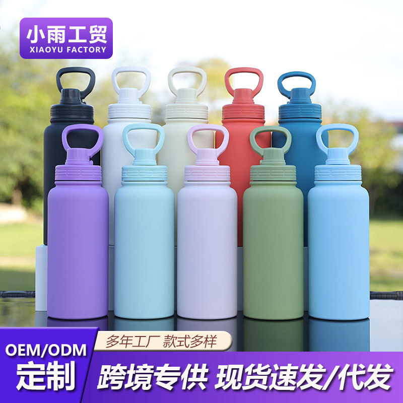 新しいホット販売 1L 魔法瓶カップ大容量広口ポータブル真空スポーツウォーターボトルポータブルハンドルストローカップ|undefined