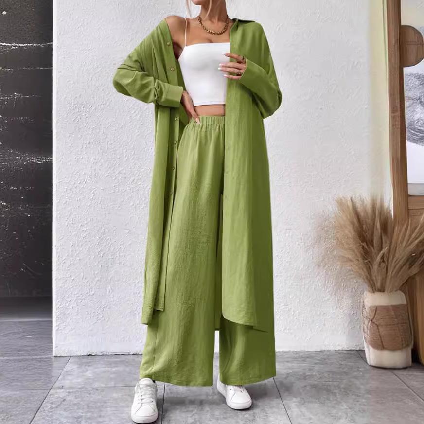 GraceChic Southeast Asia Spring And Autumn Large Size Loose Long Shirt Wide-Leg Pants Fashion Sports Suit Two-Piece Set Wholesale_voghion.com