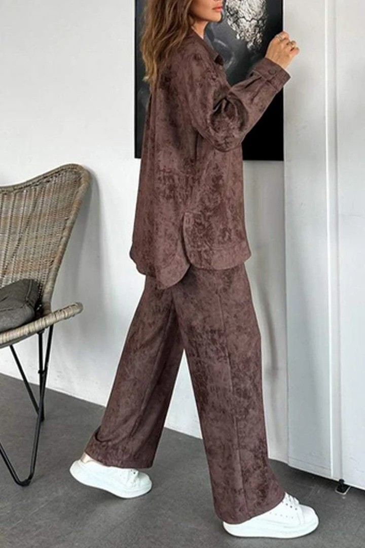 Casual Tie Dye Collared Pocket Shirt Drawstring Wide Leg Pants Set