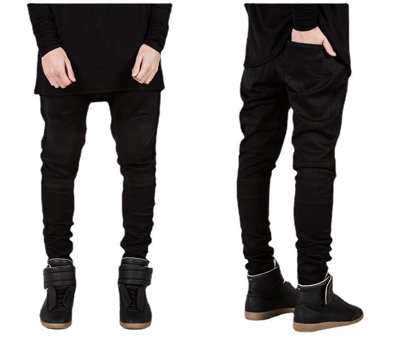 BIKER JEANS trendige Motorradhose mit Bundfalten und schmaler Passform small foot micro elastic Jeans_voghion.com