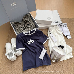 25 春夏新作クラシックラウンドネックコントラストカラーエッジレタープリントラウンドネック半袖 Tシャツ 9 色女性用