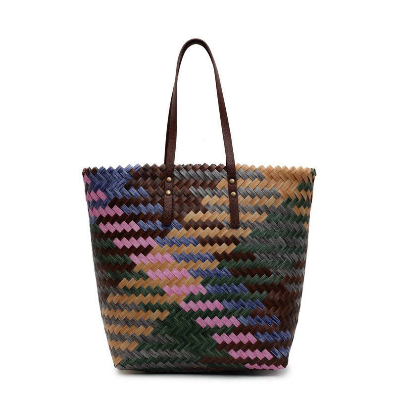 Retro woven capacious shopping bag, one-shoulder bag
