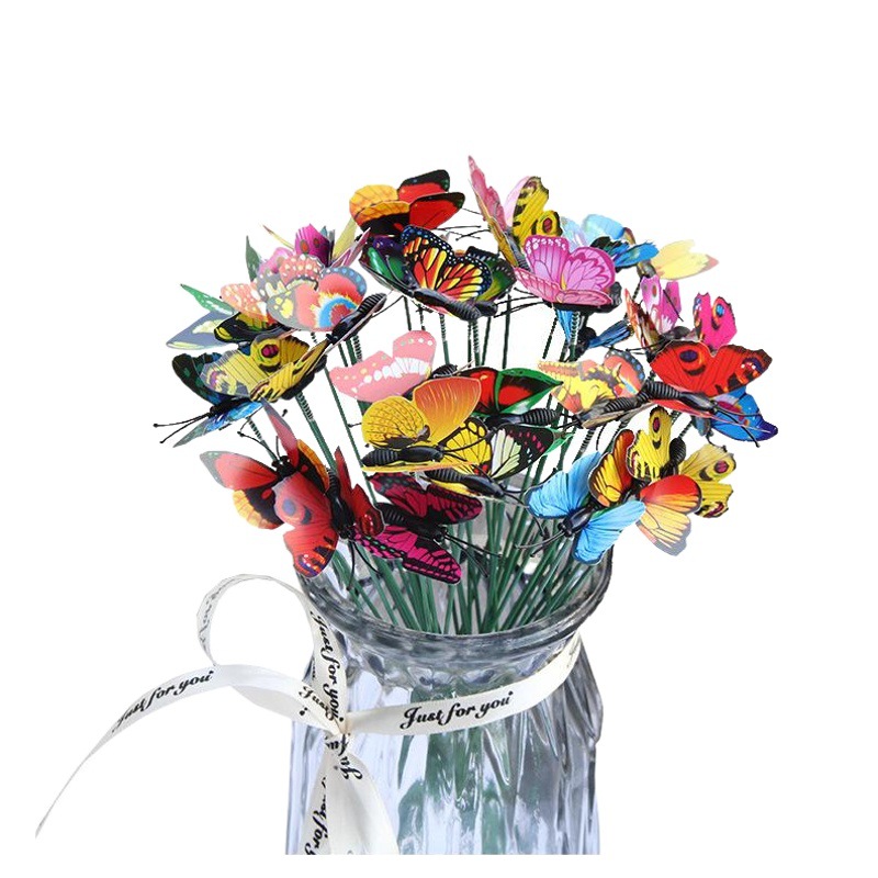 Cross-border hot-selling PVC single-layer butterfly gardening ornaments flower arrangement decoration 3D Rod Garden Butterfly