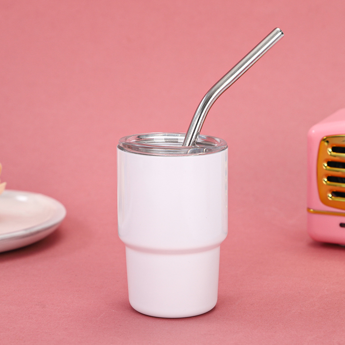 Transfronterizo Amazon 3oz mini copa de vino 304 acero inoxidable con taza de vacío de paja taza de café de color portátil