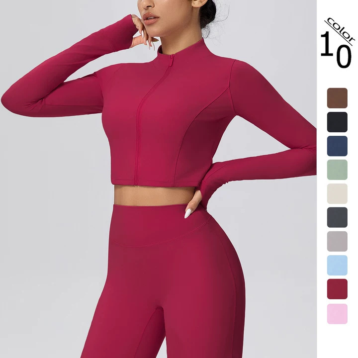 Cross-Border Sexy Short Sports Zipper Jacket Tight Nude Yoga Sportswear Running Fitness Yoga Clothing Top