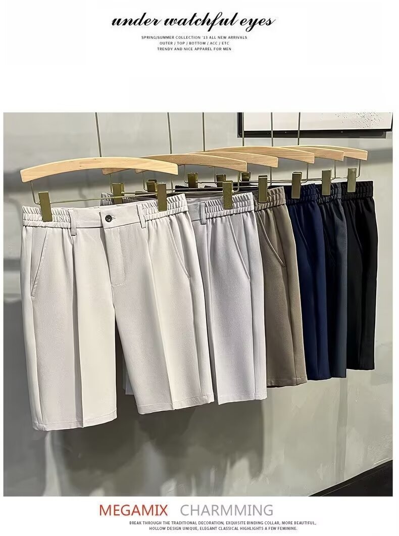 Short d'été pour homme, coupe droite, longueur mi-longue, taille élastique, style décontracté, coupe ajustée._voghion.com