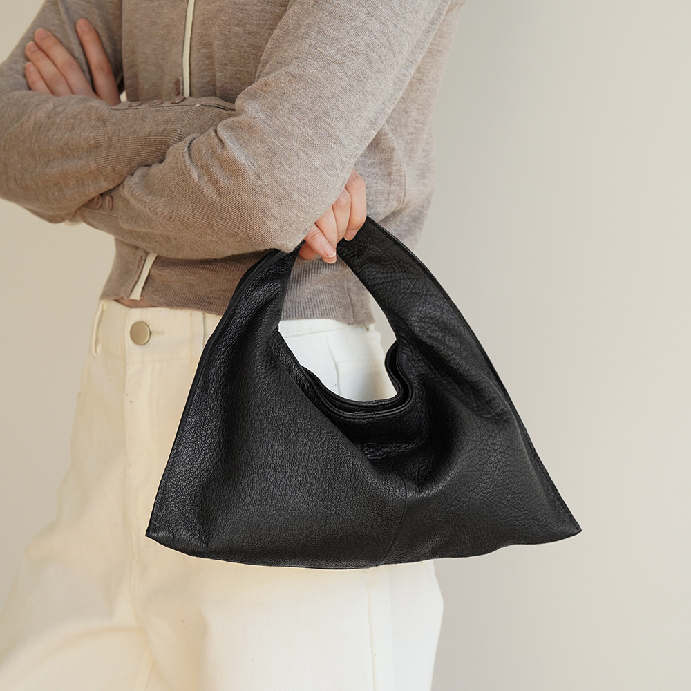 Korean Style Versatile Simple Genuine Leather Casual Commuter Cloud Underarm Bag Retro Large Capacity Textured Lambskin Dumpling Bag For Women - Thumbnail 2