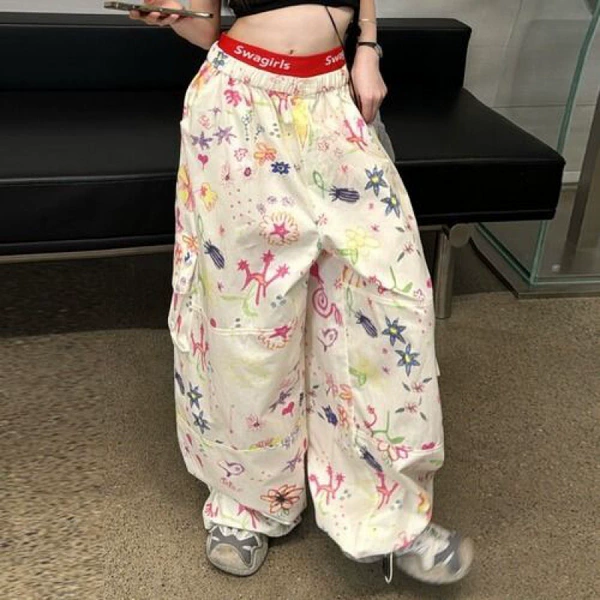 Graffiti wide -leg pants