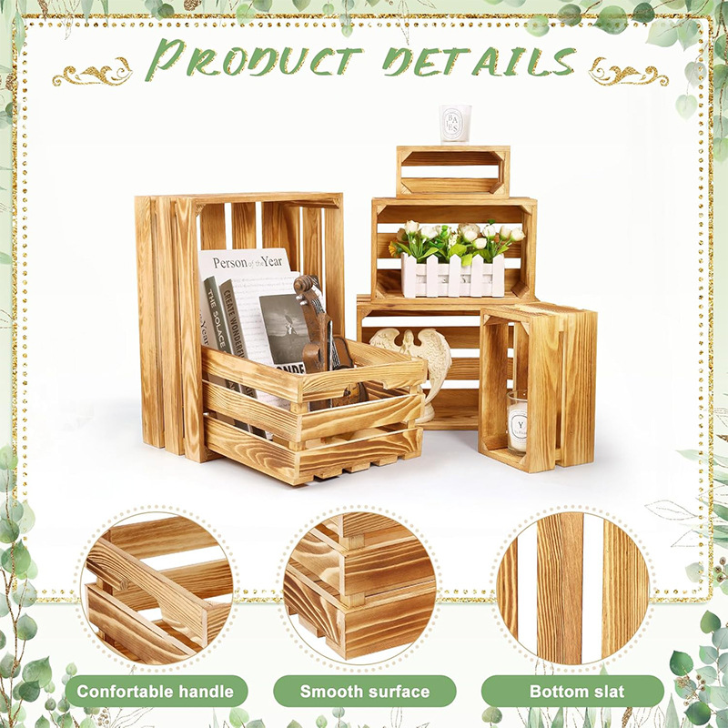 Cestas de almacenamiento de madera creativas Caja de almacenamiento de madera maciza Decoración de props Caja de marco de madera Exhibición de cajas de madera Cestas