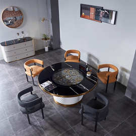 意式轻奢大理石饭桌现代高级感大户型家用餐厅别墅机械齿轮餐桌