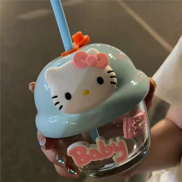 Blue mini cup + three-dimensional cat stickers - pink