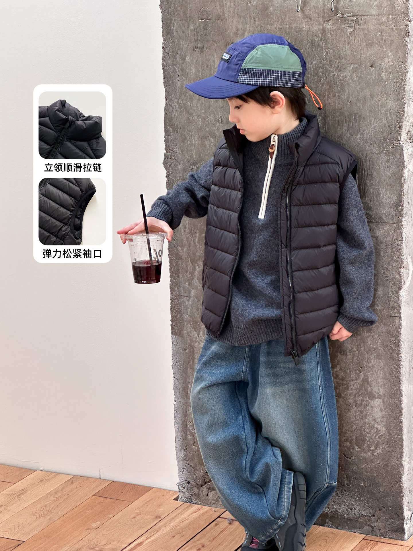 McCarthy ropa infantil para niños chaleco de pluma 2025 nuevo invierno para niños de tamaño mediano 90 clip de caballo casuales de caballo blanco