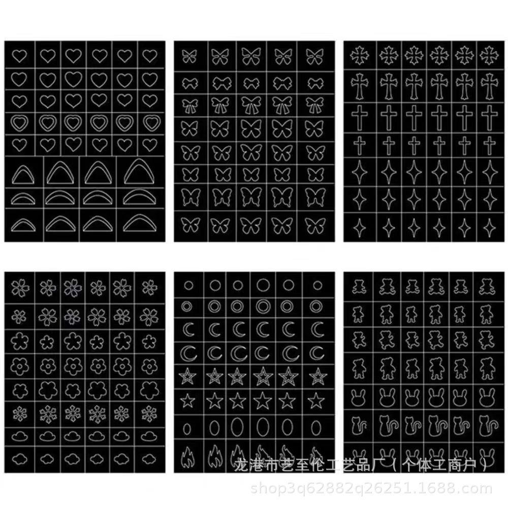 Internet-Famous Hollow-Out Nail Art Stickers Spray-Painted Templates Dual-Use Nail Stickers Butterfly Pentagram Star Heart Plaid Pattern Adhesive Stickers