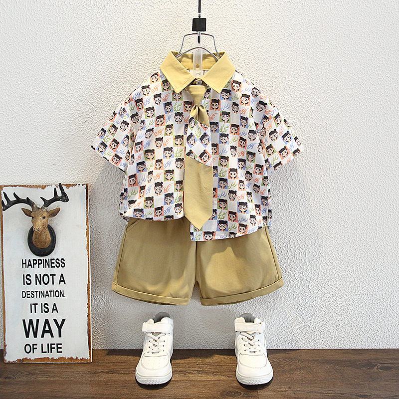 8128 camisa para niños traje de manga corta 2025 nuevo niño verano casual delgado solapa de dos piezas bebé fresco