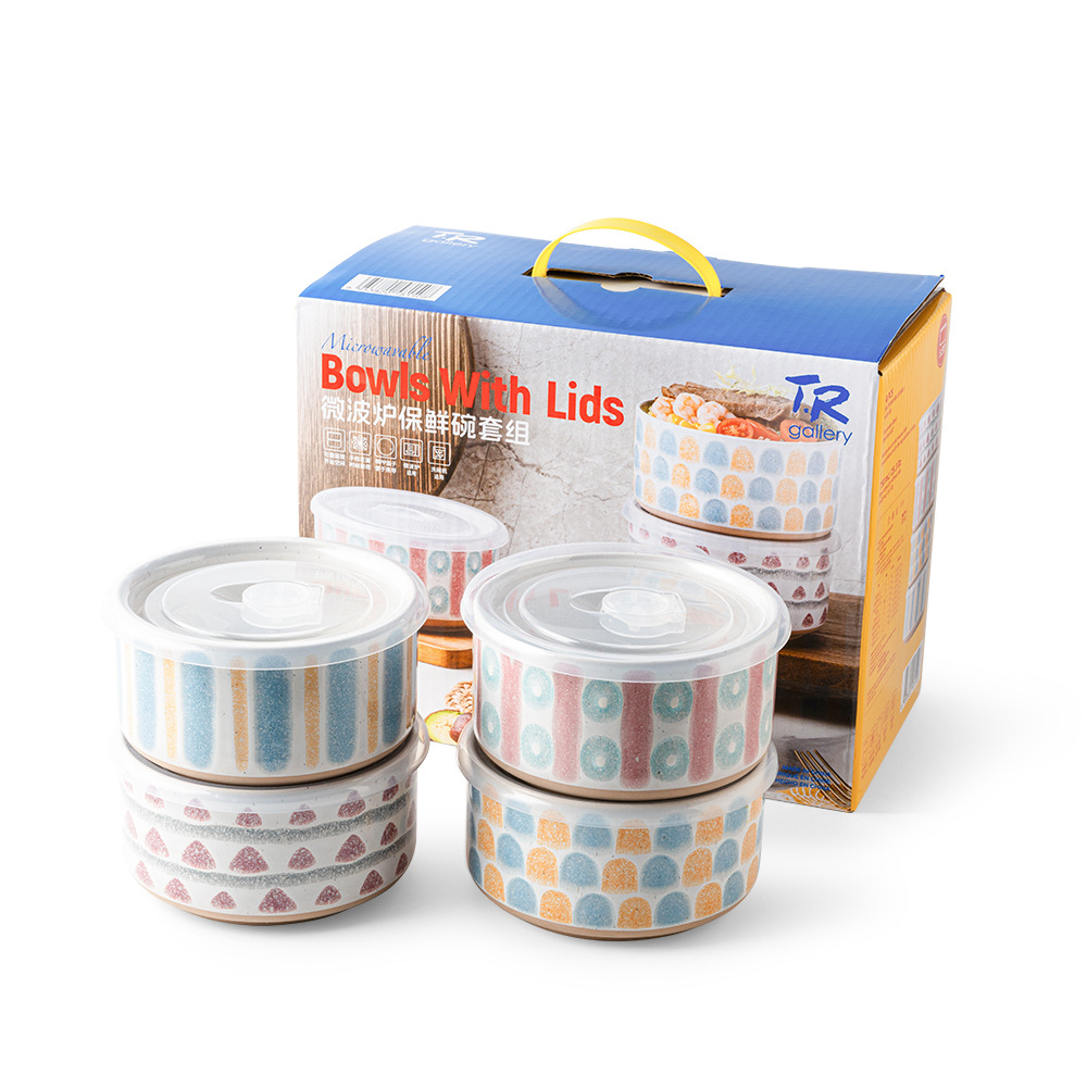 Juego de cuencos de conservación frescos sellados de cerámica, horno microondas, cuencos de regalo de cerámica, cuencos de fideos instantáneos, stock al por mayor