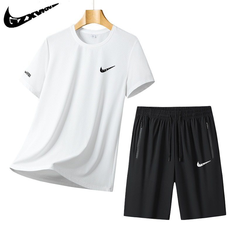 Men's Summer New Style Ice Silk Quick-Drying Round-Neck T-Shirt Short-Sleeved Shorts Casual Sports Running Two-Piece Set Men's Clothing Men's Summer New Style Ice Silk Quick-Drying Round-Neck T-Shirt Short-Sleeved Shorts Casual Sports Running Two-Piece Set Men's Clothing