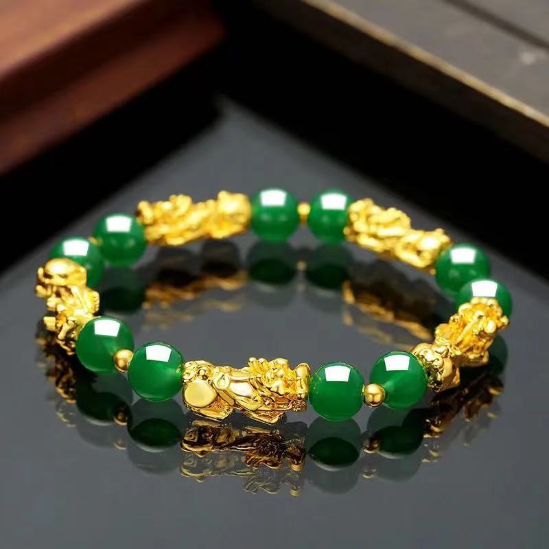 Imitación obsidiana pulsera chapada en oro mantra de seis palabras que preservan el color pulsera de cuentas de oro joyería de la suerte para los hombres