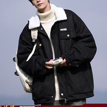 2025冬季新款男士羊羔绒工装翻领棉衣加厚保暖潮流宽松百搭外套衣