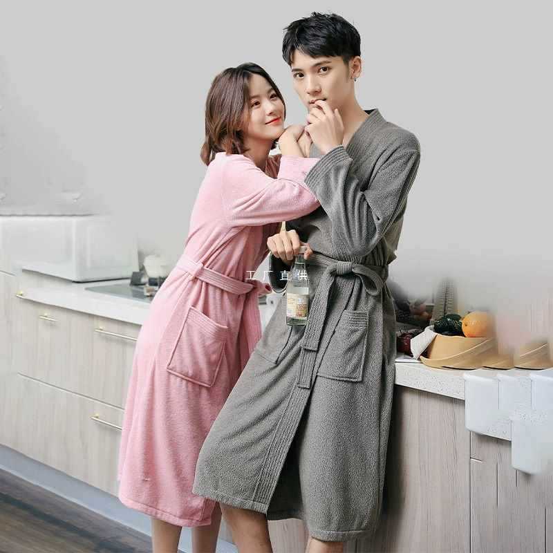 (2개) 2TCU 호텔 목욕 가운 남성과 여성의 목욕 가운 성인 타월 소재 잠옷 흡수 빠른 건조 여름 맞춤형 여름 커플