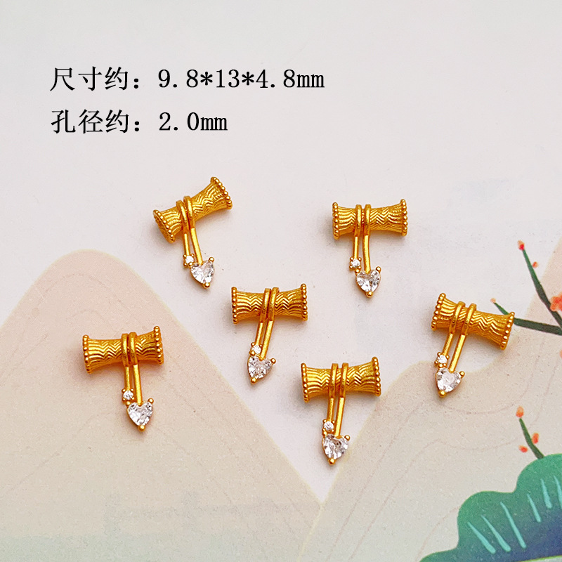 S925 Ancient Gold Sterling Silver Accessories Crystal Bracelet Gourd Spacer Beads Waist Beads Fortune Tassel Pendant Bracelet Pendant