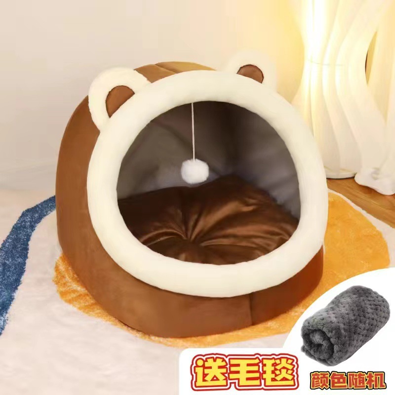Nido para gatos y perros semicerrado engrosado para mascotas princesa invierno cálido engrosado para mascotas Nido general para cuatro estaciones