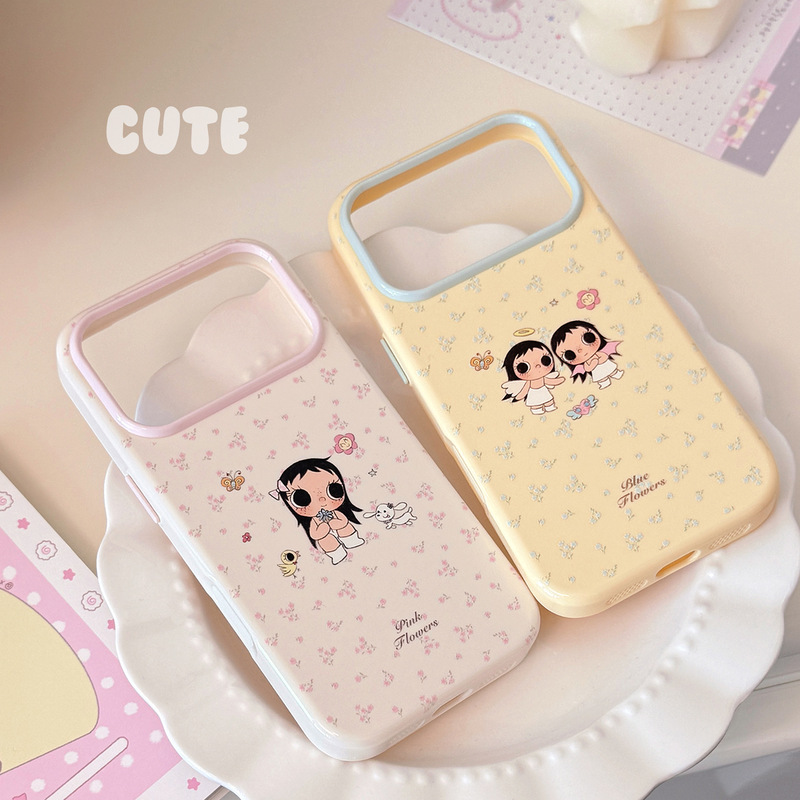 【Under the Tower】Cute Girl Heartbreak Floral Design Apple 18 Pro Max Phone Case Suitable for iPhone 16, 15, and 14