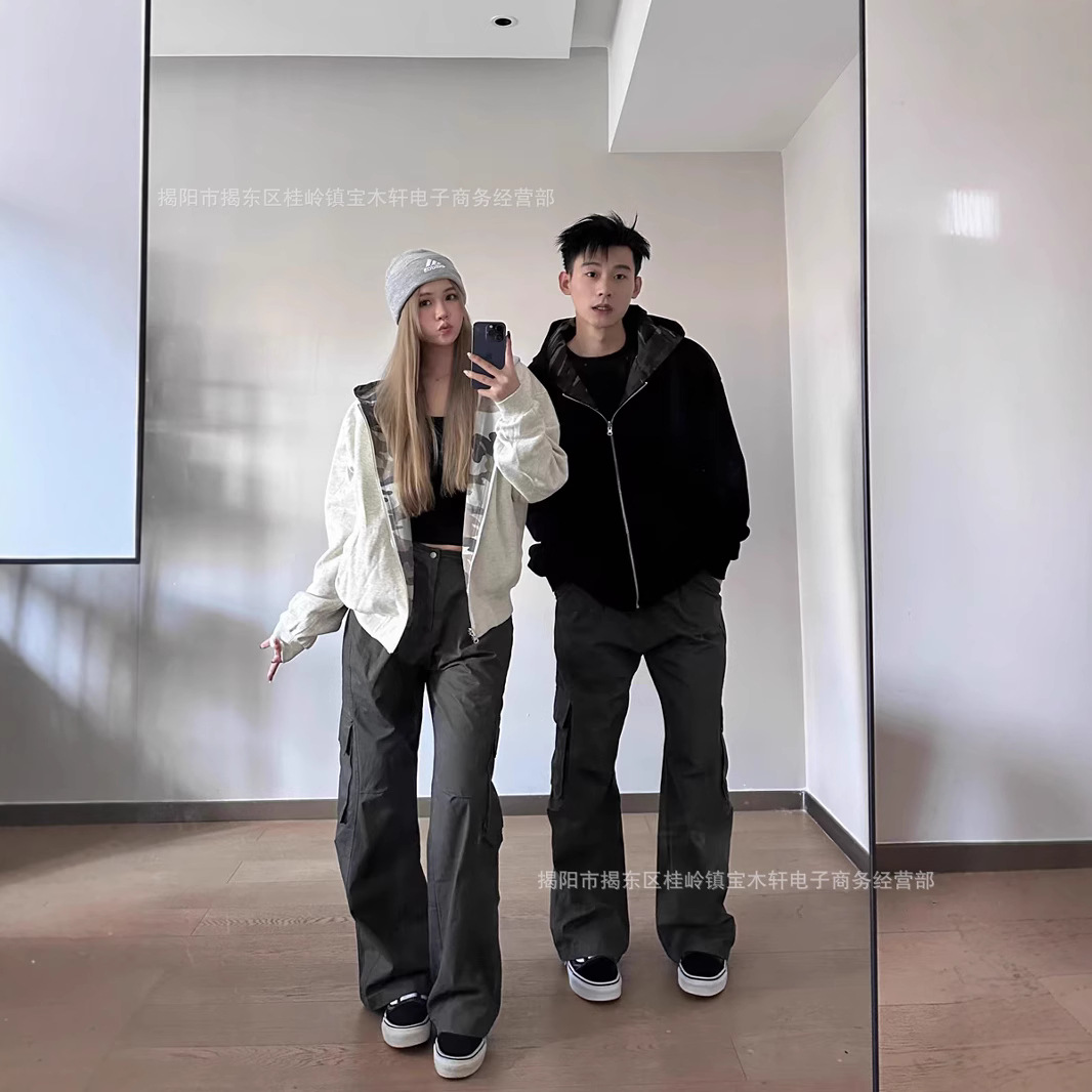【迷彩双面穿】美式复古cleanfit拉链开衫连帽卫衣秋季夹克情侣潮
