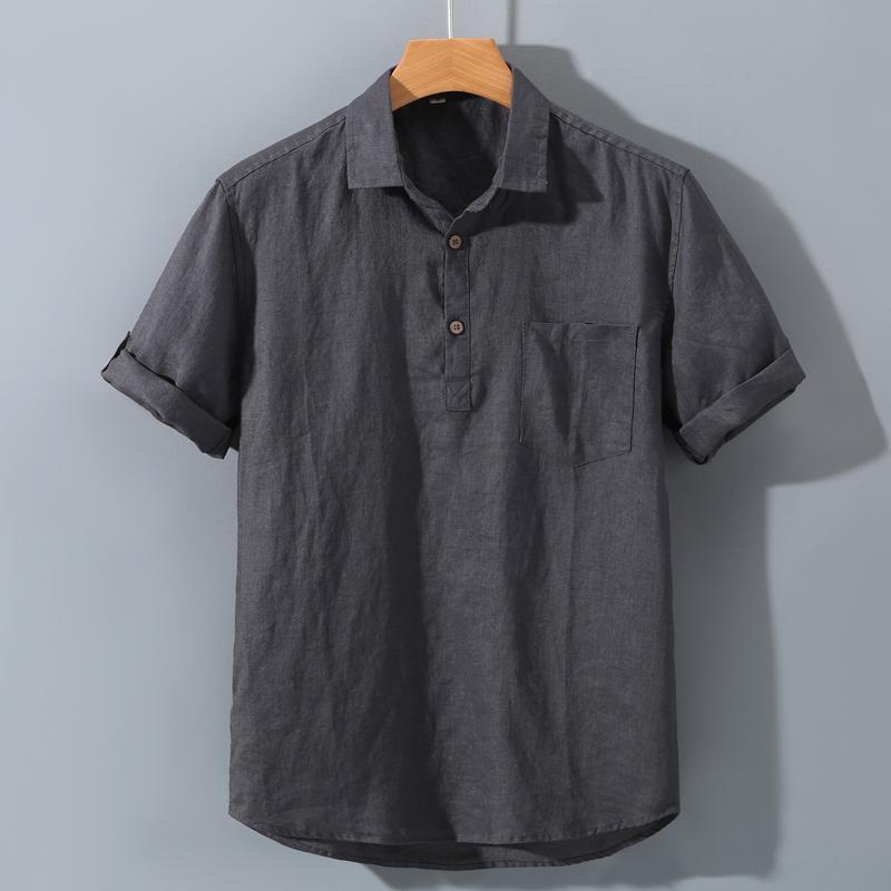 Men's Pure Linen Short-sleeved T-shirt Shirt Linen Men's Casual Yarn-dyed Fabric Full Linen Shirt T Men's Pure Linen Short-sleeved T-shirt Shirt Linen Men's Casual Yarn-dyed Fabric Full Linen Shirt T