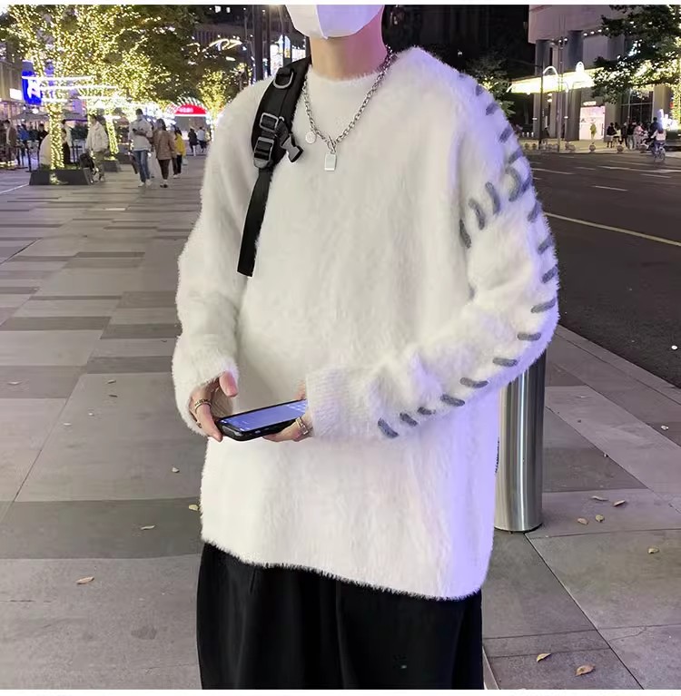 Otoño e invierno engrosado suéter hombre estilo coreano suelta camiseta de punto japonesa invierno nicho de estilo de Hong Kong ropa de hilo perezosa