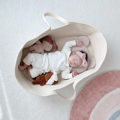 INS Nordic Style Cotton Rope Crib Creative Baby Carrying Basket Baby Cradle Portable Outdoor Sleeping Basket Bed