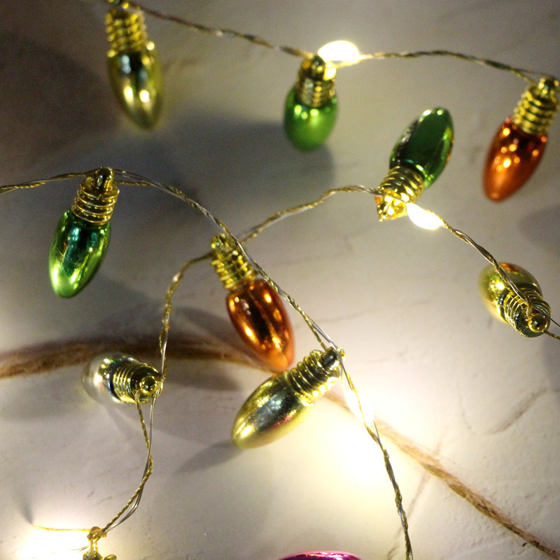 クリスマス弾丸ビーズチェーンledライトストリングメッキ電球プラスチックライトストリングクリスマスツリー装飾ミニネオンストリング|undefined