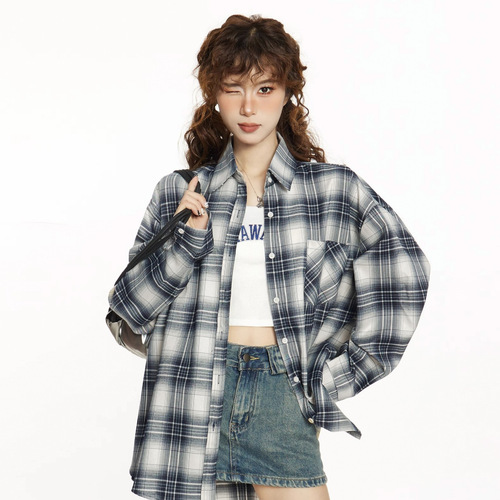 Vintage Gingham Shirt Jacket for Women - Spring and Summer New Arrival Korean Style Design Sensory Loose Casual Blouse - Versatile Top