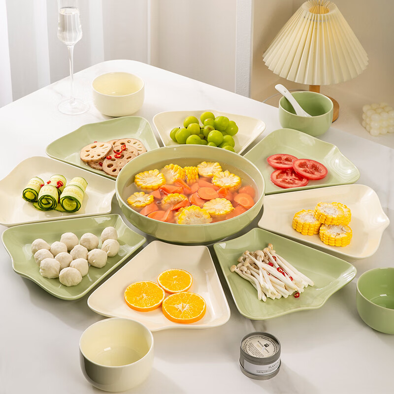 Platter Tableware Scandinavian Cream Style Plate Set Creative Presentation High-Value New Year Reunion Round Plate Dish Plate Dish Bowl
