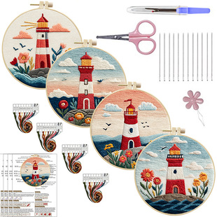 Original - Cross-Border New Product Sea Lighthouse DIY Embroider Handmade Fabric Material Package Kit Creative Needlework English Hot Style