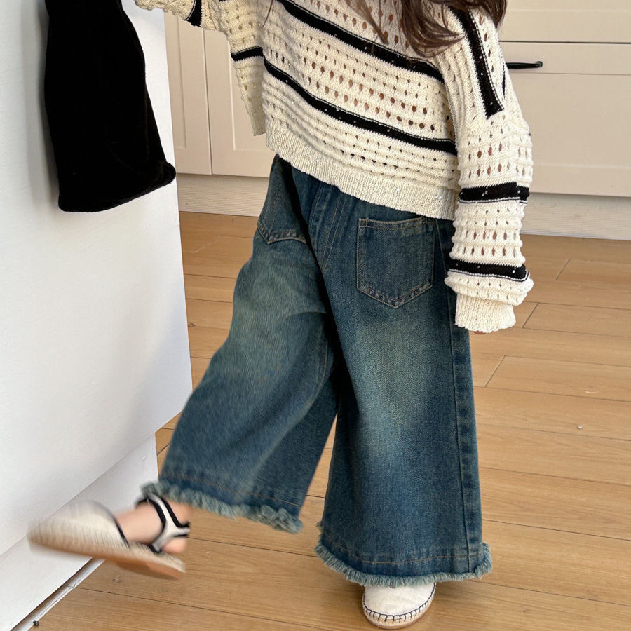 Nuevos pantalones jeans de niña primavera y otoño extranjero pantalones rectos para niños pequeños pantalones de piernas anchas
