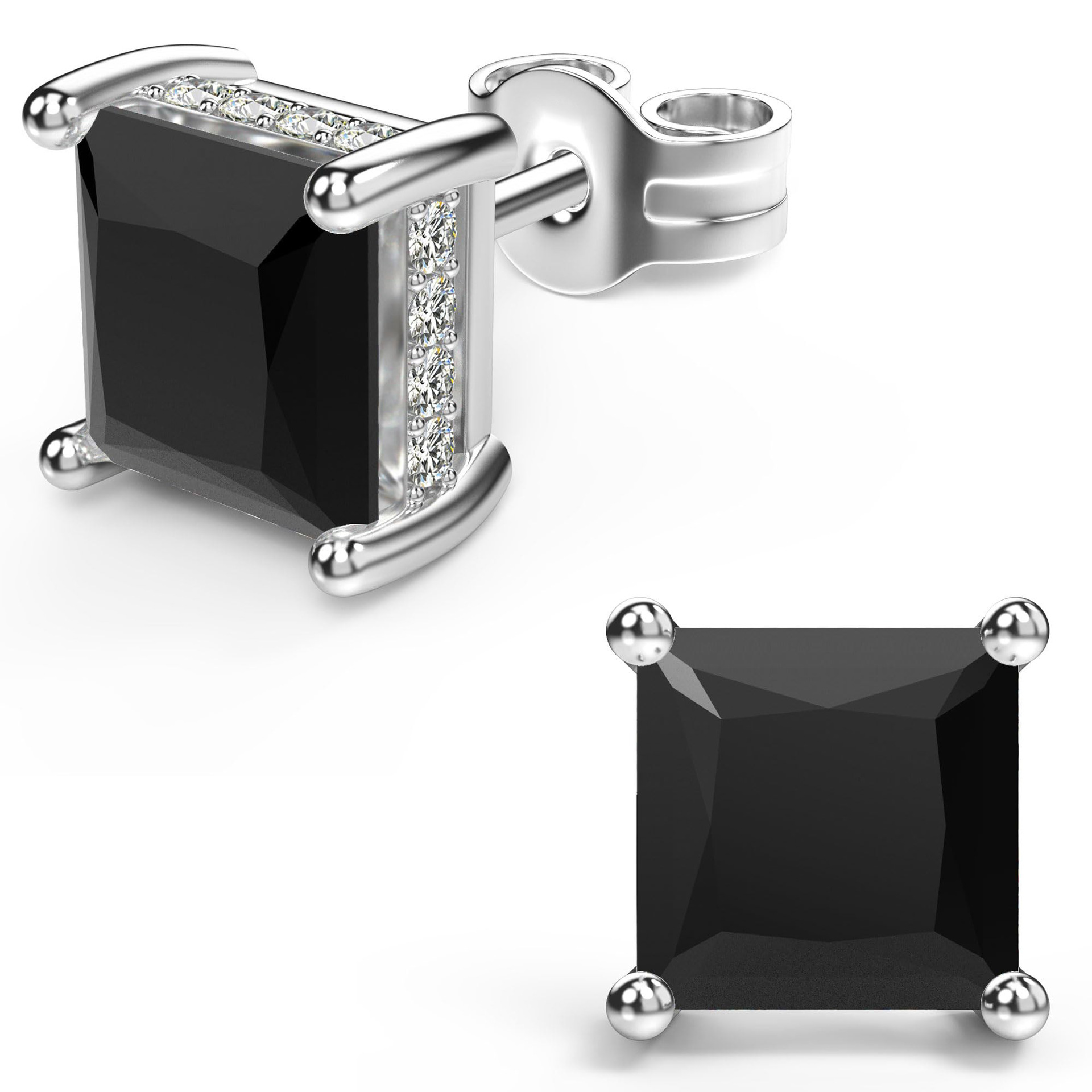 Amazon Cross-Border New Black Zircon Men's Earrings Couple Square Stainless Steel Earrings Fashionable and Simple