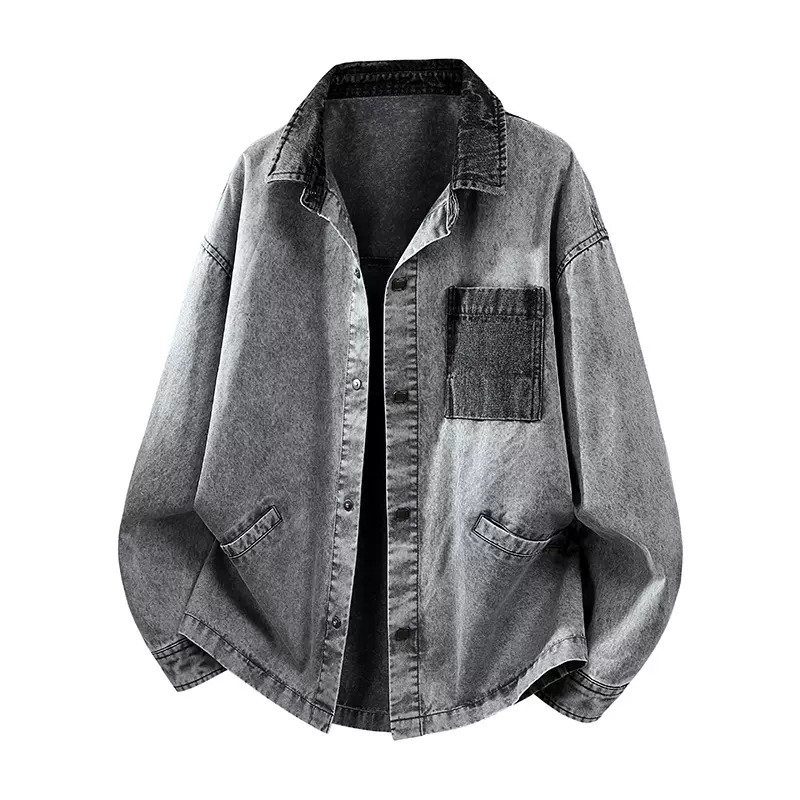 跨境欧码美式重磅复古工装衬衫夹克男春秋季硬汉水洗牛仔开衫外套