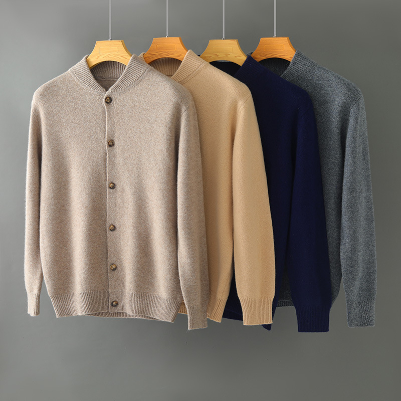 New Autumn and Winter Men's 100% Wool Sweater with Stand Collar, Casual Business Solid Color Knitwear, Long-Sleeve Sweater Jacket New Autumn and Winter Men's 100% Wool Sweater with Stand Collar, Casual Business Solid Color Knitwear, Long-Sleeve Sweater Jacket