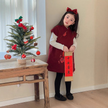 25秋冬新款红色拜年服夹棉中国风女童年服旗袍新中式新年套装童装