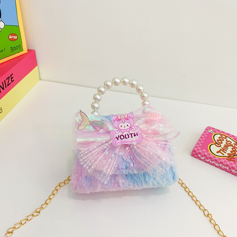 Niñas lindas bolsas de peluche arco iris 2025 exportaciones de comercio exterior de aire extranjero bolsa de tramo inclinada bolsa de princesa de perlas