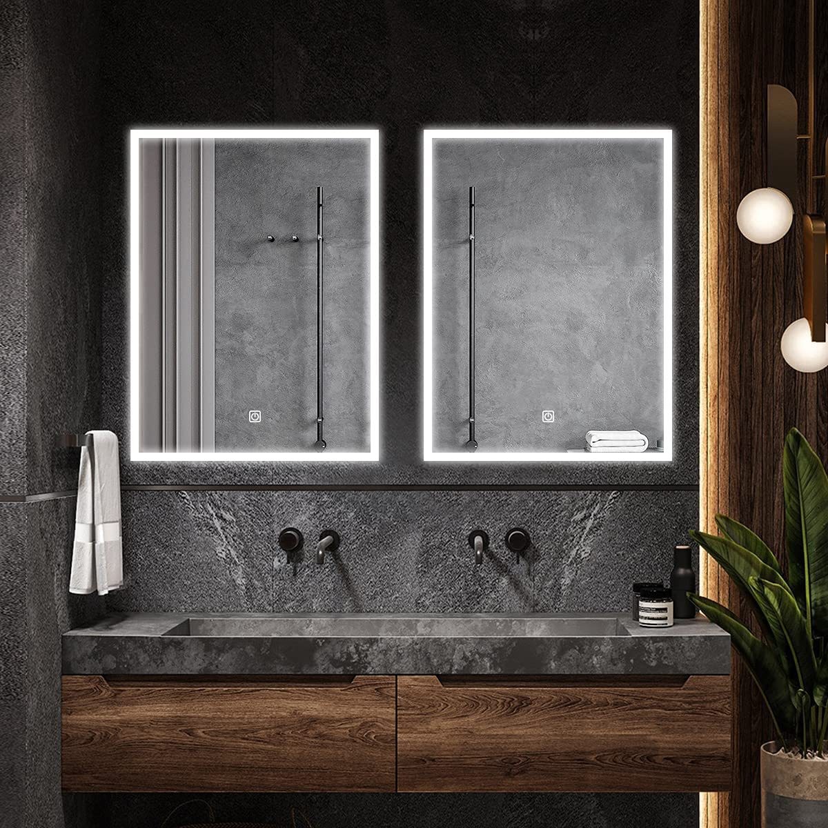 Led Mirror with Lights, Anti-Fog Bathroom Mirror, Full-Size, Stepless Dimming, Aluminum Alloy Stainless Steel Frame, for Home Use