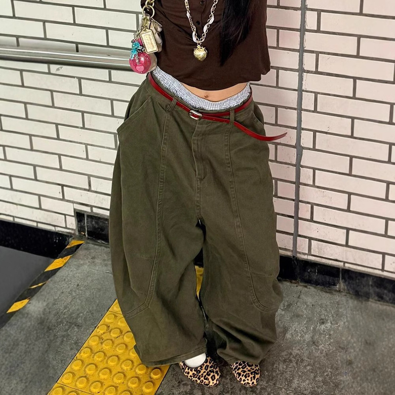 American Retro Washed Gallery-Shaped Scimitar Jeans for Women New Sexy Loose Bf Lazy Style Floor Mopping Pants