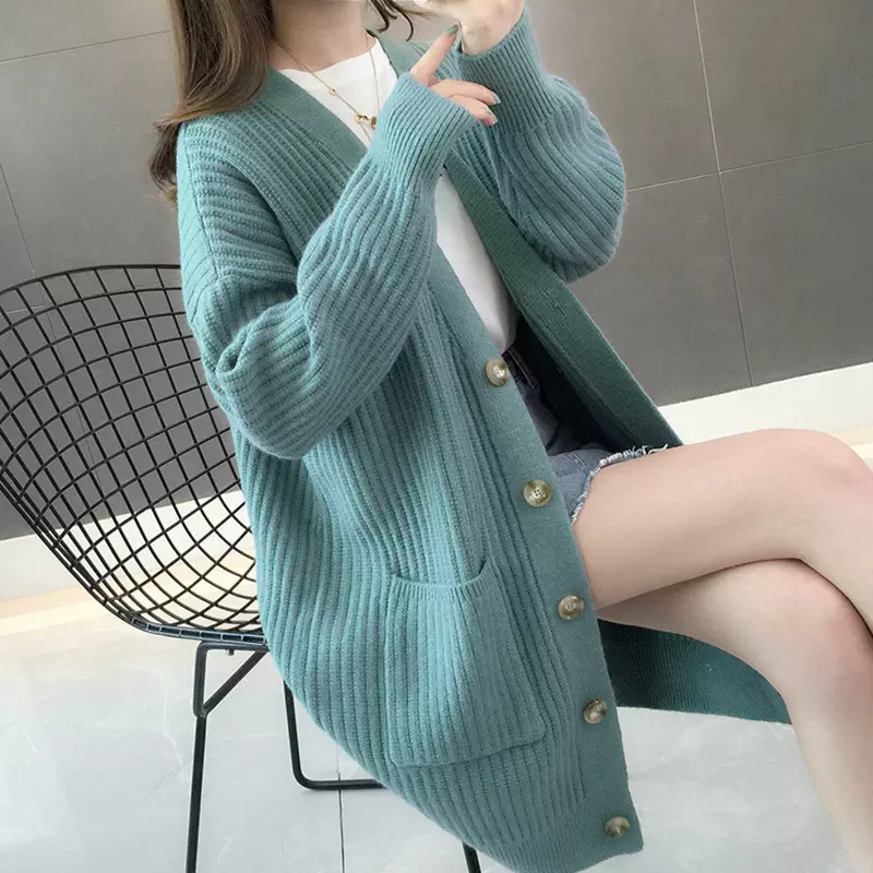 秋装网红针织开衫女中长款2025秋季新款韩版宽松很仙的毛衣外套潮