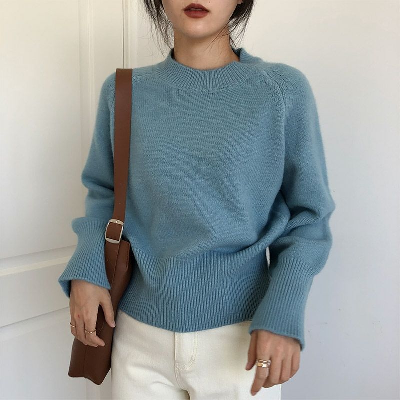 纯色软糯圆领毛衣女2025年冬季保暖打底衫长袖针织衫内搭套头上衣|undefined
